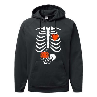 Pregnant Skeleton Mom Halloween Pregnancy Baby Announcement Performance Fleece Hoodie