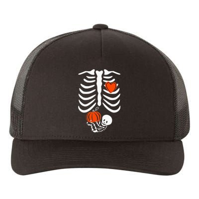 Pregnant Skeleton Mom Halloween Pregnancy Baby Announcement Yupoong Adult 5-Panel Trucker Hat