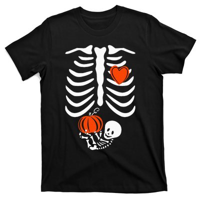 Pregnant Skeleton Mom Halloween Pregnancy Baby Announcement T-Shirt