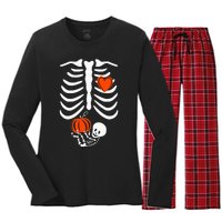 Pregnant Skeleton Mom Halloween Pregnancy Baby Announcement Women's Long Sleeve Flannel Pajama Set 