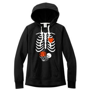 Pregnant Skeleton Mom Halloween Pregnancy Baby Announcement Women's Fleece Hoodie