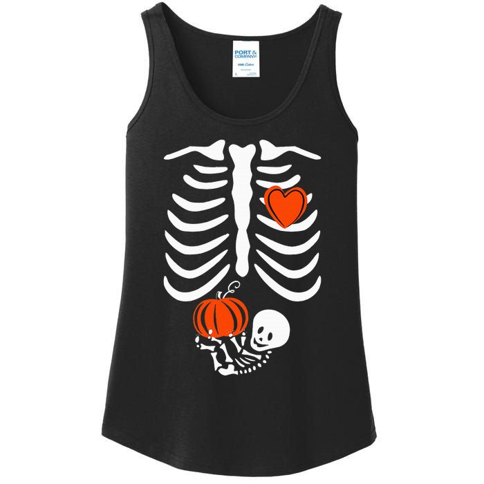 Pregnant Skeleton Mom Halloween Pregnancy Baby Announcement Ladies Essential Tank