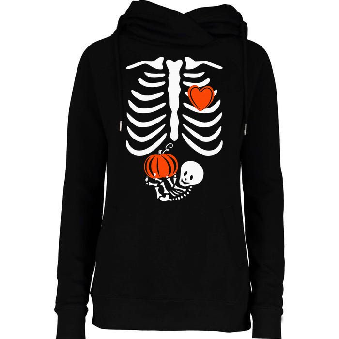 Pregnant Skeleton Mom Halloween Pregnancy Baby Announcement Womens Funnel Neck Pullover Hood