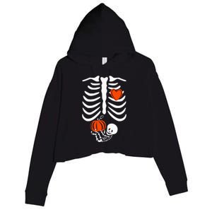 Pregnant Skeleton Mom Halloween Pregnancy Baby Announcement Crop Fleece Hoodie