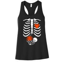 Pregnant Skeleton Mom Halloween Pregnancy Baby Announcement Women's Racerback Tank