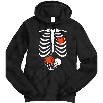 Pregnant Skeleton Mom Halloween Pregnancy Baby Announcement Tie Dye Hoodie