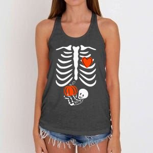 Pregnant Skeleton Mom Halloween Pregnancy Baby Announcement Women's Knotted Racerback Tank