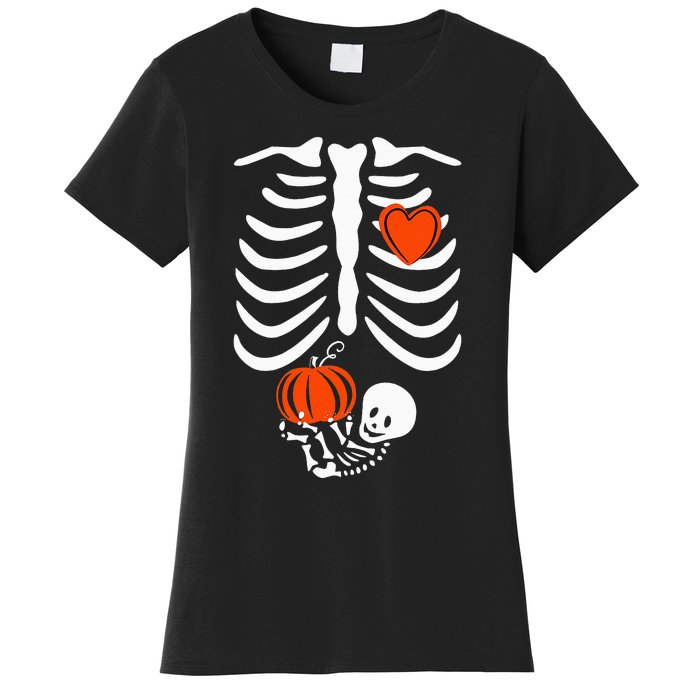 Pregnant Skeleton Mom Halloween Pregnancy Baby Announcement Women's T-Shirt