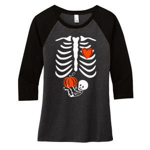 Pregnant Skeleton Mom Halloween Pregnancy Baby Announcement Women's Tri-Blend 3/4-Sleeve Raglan Shirt