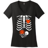 Pregnant Skeleton Mom Halloween Pregnancy Baby Announcement Women's V-Neck T-Shirt