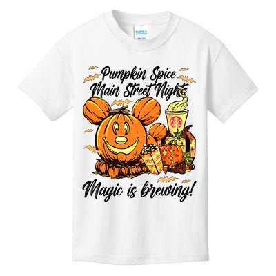 Pumpkin Spice & Main Street Nights Magic Is Brewing Pumkin Coffee Kids T-Shirt