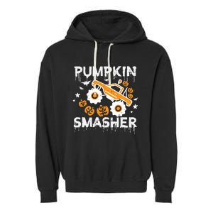 Pumpkin Smasher Monster Truck Halloween Gift Garment-Dyed Fleece Hoodie