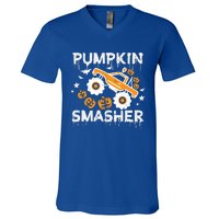 Pumpkin Smasher Monster Truck Halloween Gift V-Neck T-Shirt