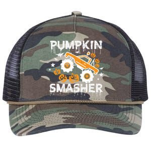 Pumpkin Smasher Monster Truck Halloween Gift Retro Rope Trucker Hat Cap