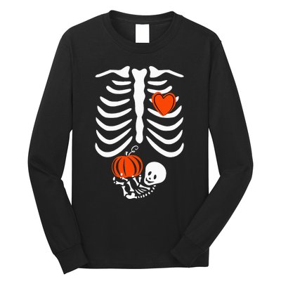 Pregnant Skeleton Mom Halloween Pregnancy Baby Announcement Long Sleeve Shirt