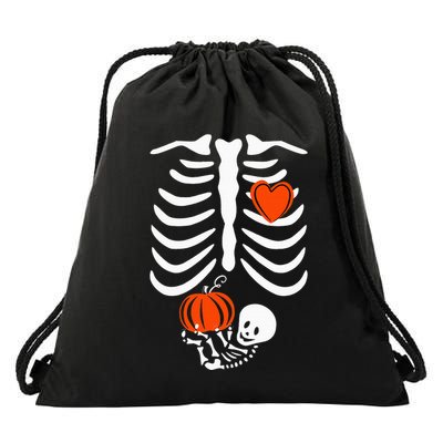 Pregnant Skeleton Mom Halloween Pregnancy Baby Announcement Drawstring Bag