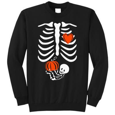 Pregnant Skeleton Mom Halloween Pregnancy Baby Announcement Tall Sweatshirt