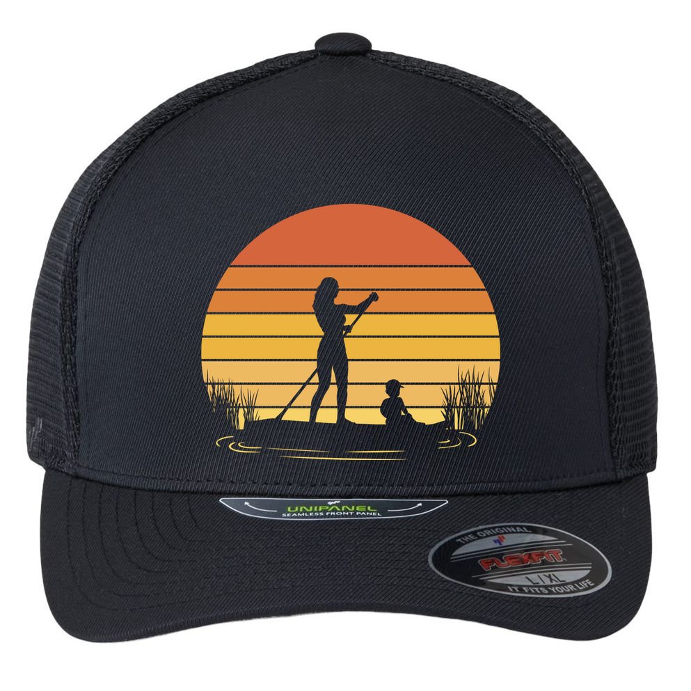 Paddle Surf Mother And Child Sunset Flexfit Unipanel Trucker Cap