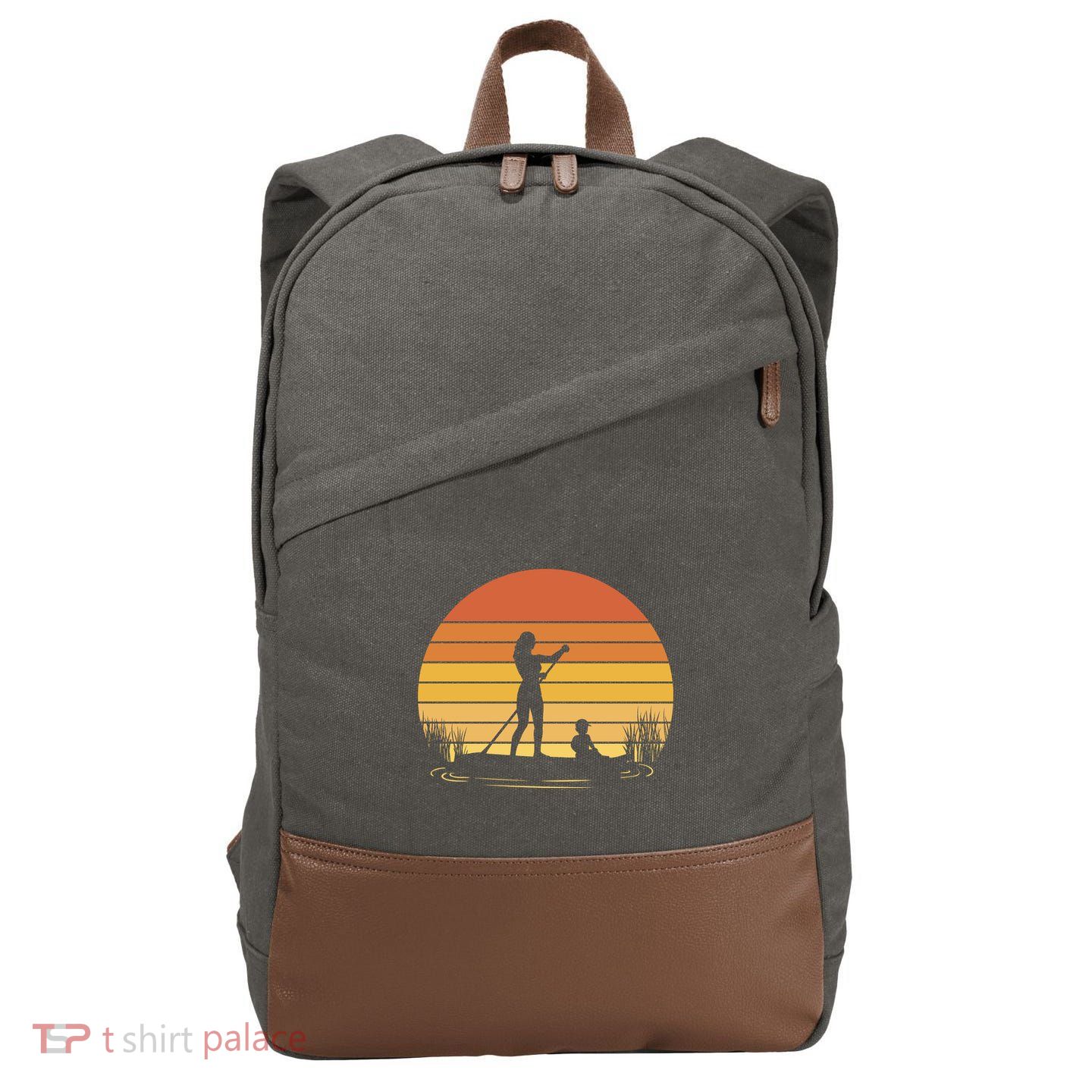 Paddle Surf Mother And Child Sunset Cotton Canvas Backpack