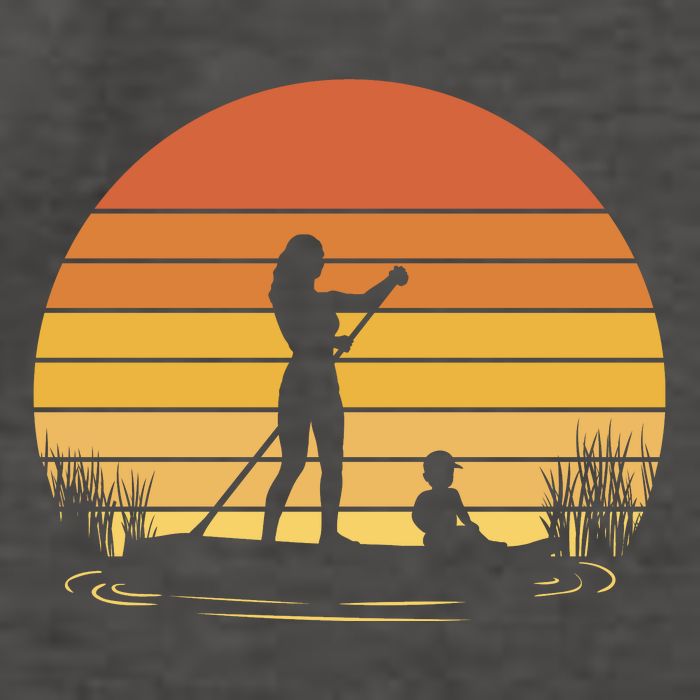 Paddle Surf Mother And Child Sunset Vector Backpack