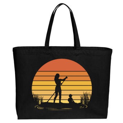 Paddle Surf Mother And Child Sunset Cotton Canvas Jumbo Tote