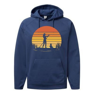 Paddle Surf Mother And Child Sunset Performance Fleece Hoodie