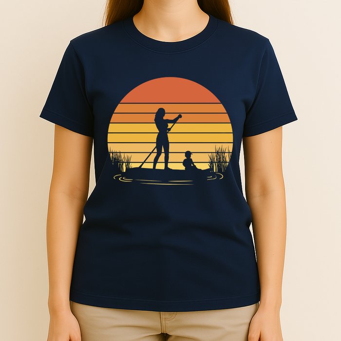 Paddle Surf Mother And Child Sunset T-Shirt