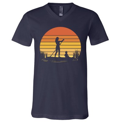 Paddle Surf Mother And Child Sunset V-Neck T-Shirt