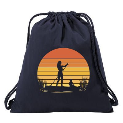 Paddle Surf Mother And Child Sunset Drawstring Bag