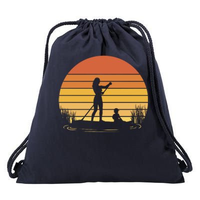 Paddle Surf Mother And Child Sunset Drawstring Bag