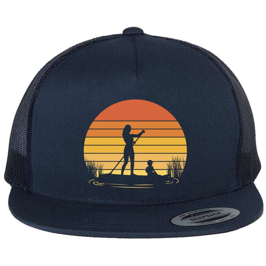 Paddle Surf Mother And Child Sunset Flat Bill Trucker Hat