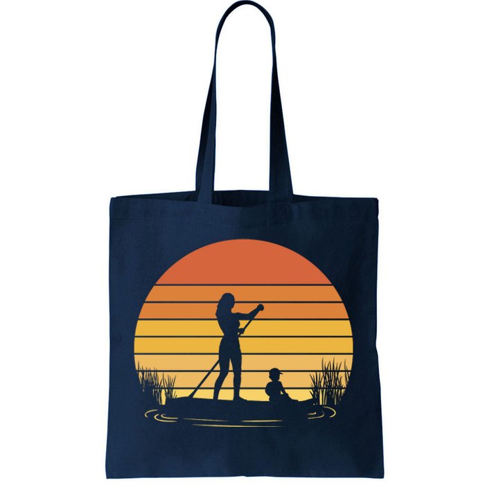 Paddle Surf Mother And Child Sunset Tote Bag