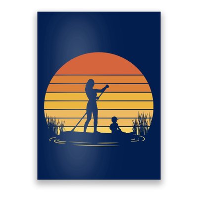 Paddle Surf Mother And Child Sunset Poster