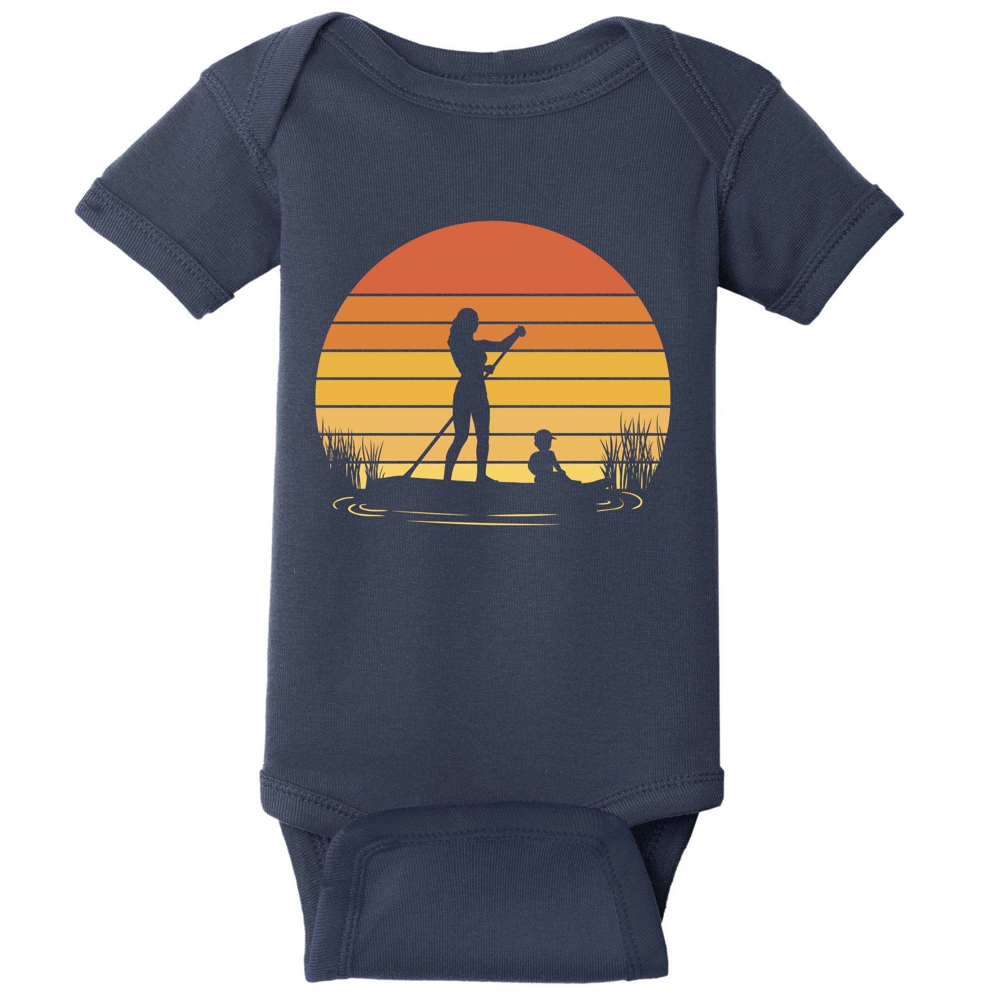 Paddle Surf Mother And Child Sunset Baby Bodysuit