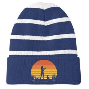 Paddle Surf Mother And Child Sunset Striped Beanie with Solid Band