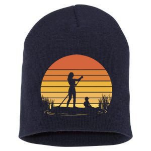 Paddle Surf Mother And Child Sunset Short Acrylic Beanie