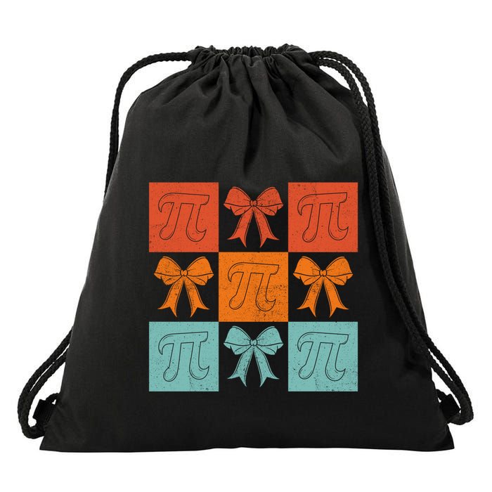 Pi Symbol Math Bow Retro Checkered Grid Pattern Gift Drawstring Bag