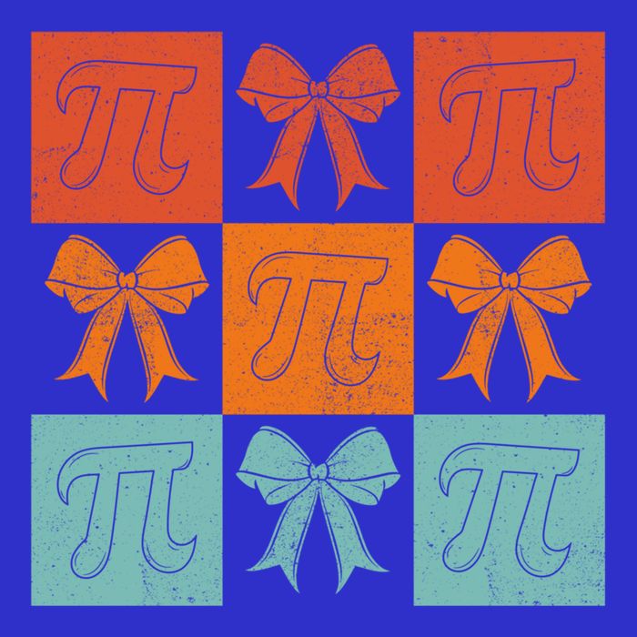 Pi Symbol Math Bow Retro Checkered Grid Pattern Gift Button