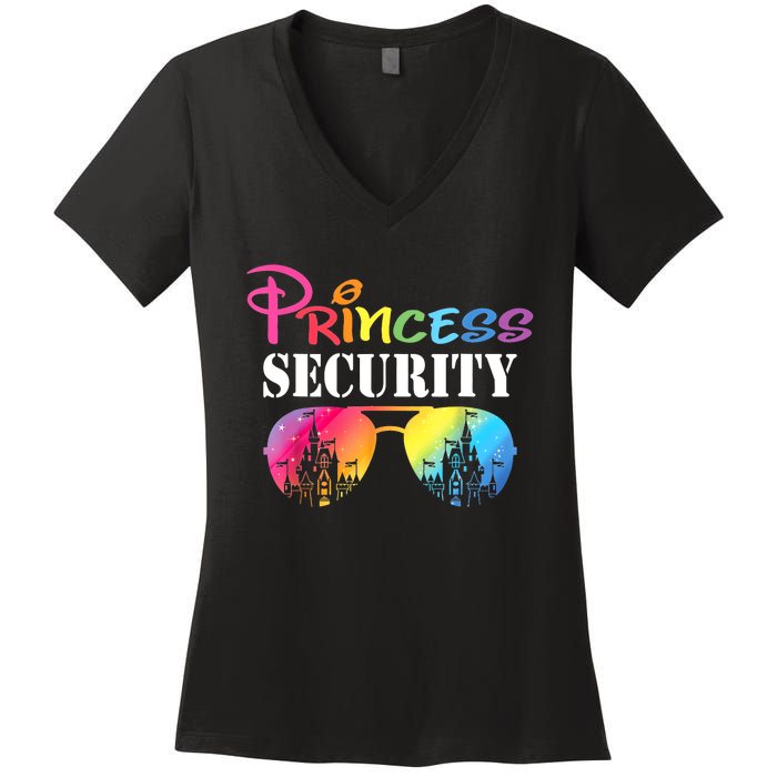 Princess Security Mom Dad Family Birthday Halloween Funny Women's V-Neck T-Shirt