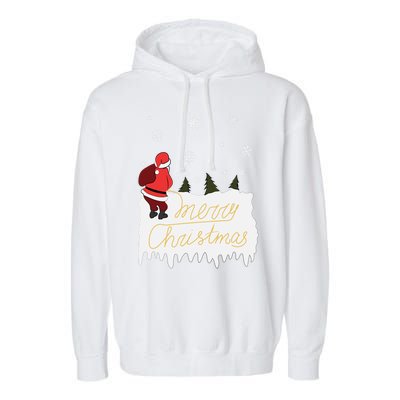 Peeing Santa Merry Christmas Ugly Christmas Xmas Funny Gift Garment-Dyed Fleece Hoodie