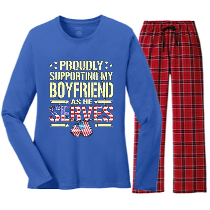 Proudly Supporting My Friend As He Serves Army Friend Great Gift Women's Long Sleeve Flannel Pajama Set 