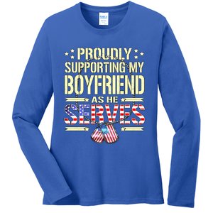 Proudly Supporting My Friend As He Serves Army Friend Great Gift Ladies Long Sleeve Shirt