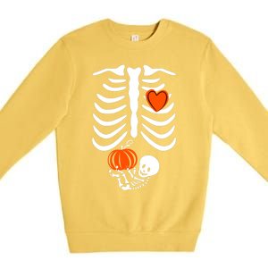 Pregnant Skeleton Mom Halloween Pregnancy Announcet Gift Premium Crewneck Sweatshirt