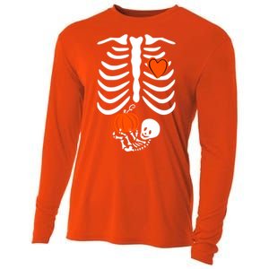 Pregnant Skeleton Mom Halloween Pregnancy Announcet Gift Cooling Performance Long Sleeve Crew