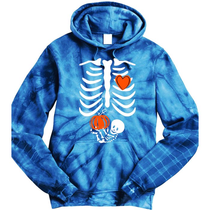 Pregnant Skeleton Mom Halloween Pregnancy Announcet Gift Tie Dye Hoodie