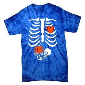 Pregnant Skeleton Mom Halloween Pregnancy Announcet Gift Tie-Dye T-Shirt