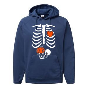 Pregnant Skeleton Mom Halloween Pregnancy Announcet Gift Performance Fleece Hoodie