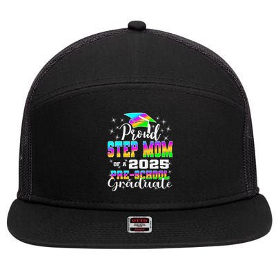 Proud Step Mom of Preschool Graduate 2025 Graduation 7 Panel Mesh Trucker Snapback Hat