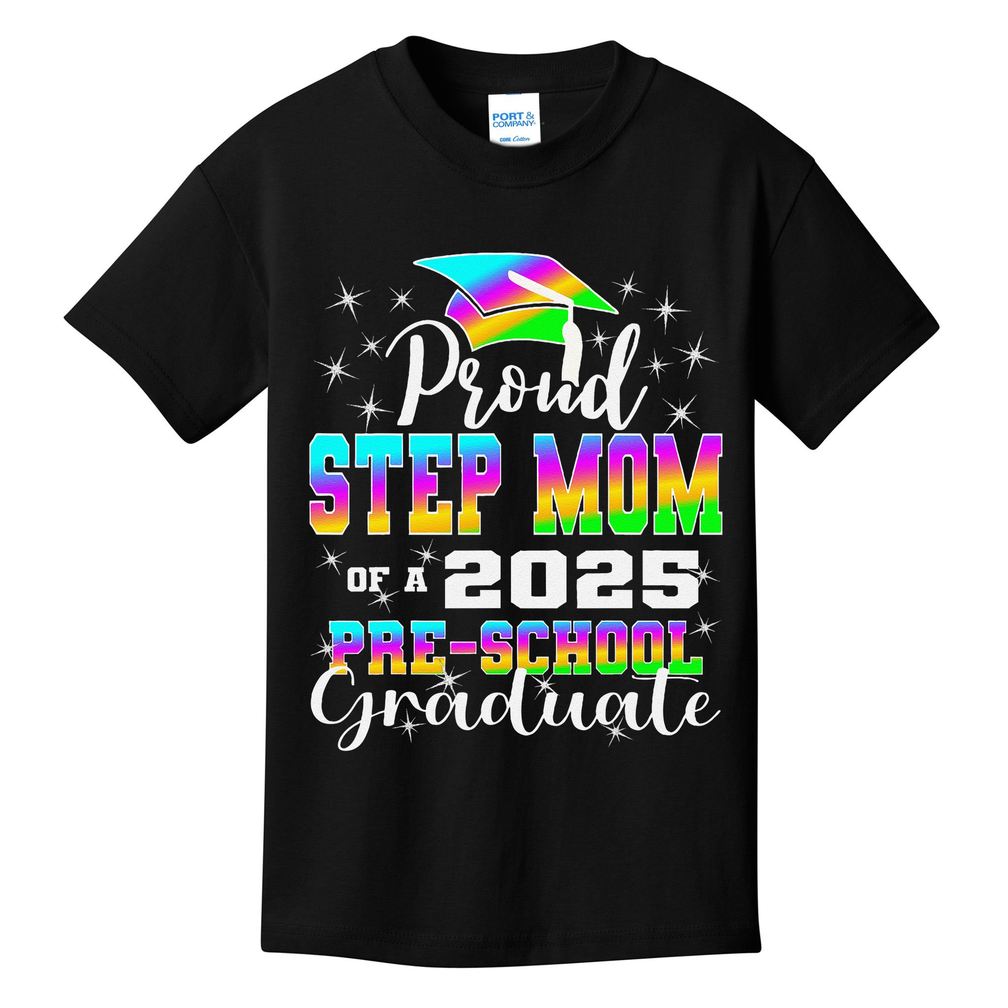 Proud Step Mom of Preschool Graduate 2025 Graduation Kids T-Shirt