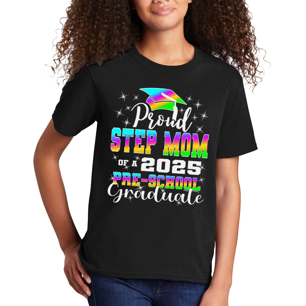 Proud Step Mom of Preschool Graduate 2025 Graduation Kids T-Shirt
